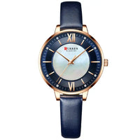 Chic Elegance Leather Quartz Watch for Ladies - Dark blue