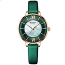 Chic Elegance Leather Quartz Watch for Ladies - Green belt