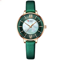 Chic Elegance Leather Quartz Watch for Ladies - Green belt