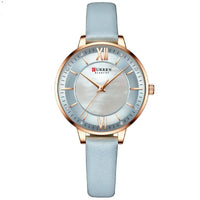Chic Elegance Leather Quartz Watch for Ladies - Light blue belt