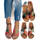 Colorful leaf-accented crisscross sandals.