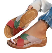 Leaf-accented, colorful women’s sandals.