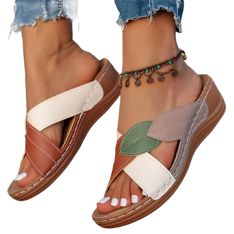 Women’s criss-cross leaf sandals.