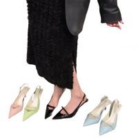 Pointed-toe slingback heels with bow detail.