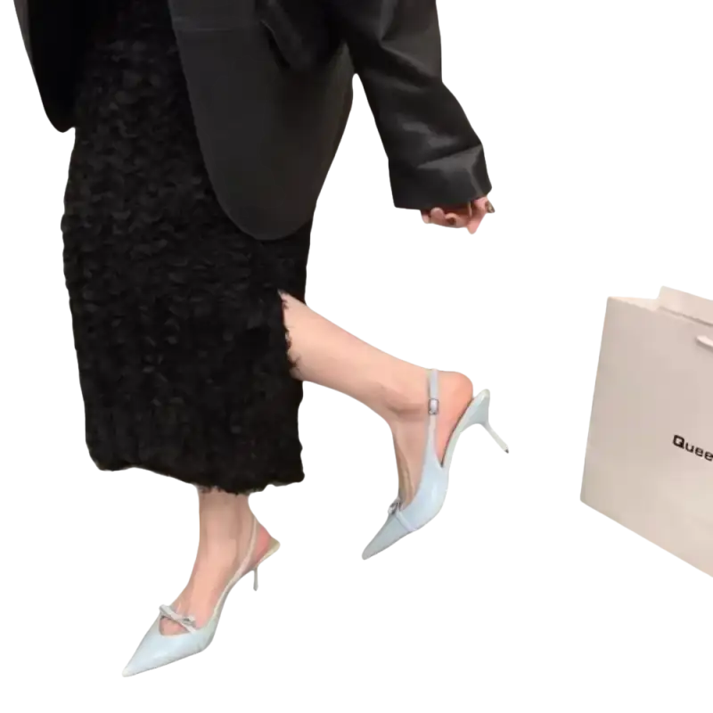 Light blue slingback heels.