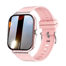 Pink smart watch with reflective screen.