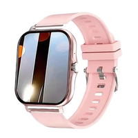 Pink smart watch with reflective screen.