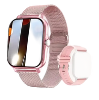 Pink smart watch with metal and silicone bands.