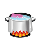Boiling pot with pink object.