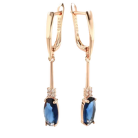 Rose gold earrings with blue gemstones.