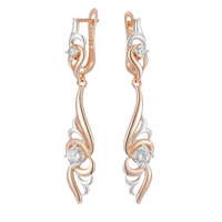 Rose gold and silver dangle earrings with cubic zirconia.
