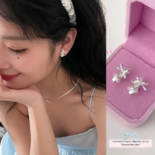 Ribbon Bow Ballet Studs - Silver / 925 Silver Needle