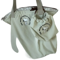 Snoopy-themed tote bag with matching drawstring pouch.