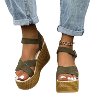 Olive green fashion wedge sandals with rubber sole for women summer 2022 casual style