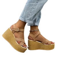Beige fashion wedge sandals with rubber sole casual design for trendy summer looks