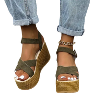Olive green fashion wedge sandals with rubber sole casual for Women Summer 2022