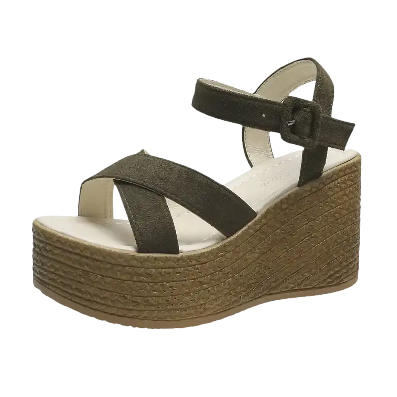 Olive green fashion wedge sandals with rubber sole casual trendy summer women shoes