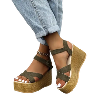 Olive green fashion wedge sandals with rubber sole for women summer 2022 casual style