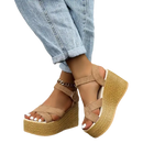 Beige fashion wedge sandals with rubber sole casual summer trendy look for women