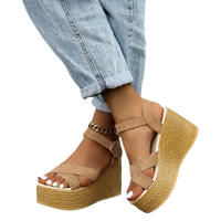 Beige fashion wedge sandals with rubber sole casual summer trendy look for women