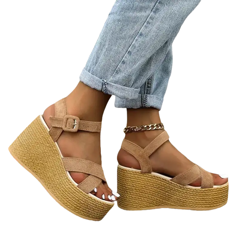 Beige fashion wedge sandals with rubber sole for women Summer 2022 casual style