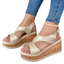 Gold wedge sandals with rubber sole casual design for women summer 2022 fashion wedge sandals