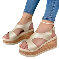 Gold wedge sandals with rubber sole casual design for women summer 2022 fashion wedge sandals