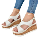 White wedge sandals with cork platform and rubber sole for women summer 2022 fashion wedge sandals