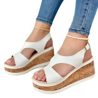 White wedge sandals with cork platform and rubber sole for women summer 2022 fashion wedge sandals