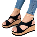 Black fashion wedge sandals with ankle straps and rubber sole casual design for women summer 2022