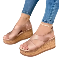 Rose gold fashion wedge sandals with rubber sole casual design for summer 2022