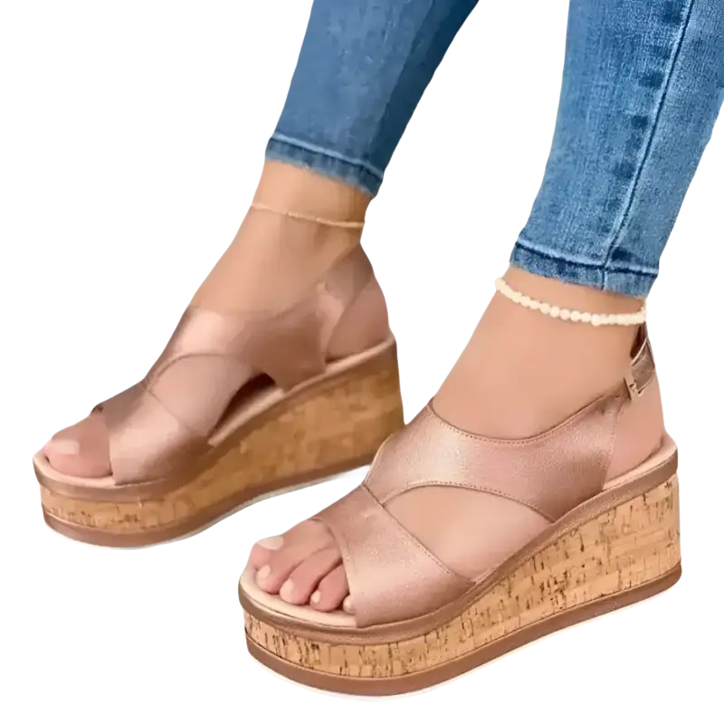 Rose gold fashion wedge sandals with rubber sole casual design for summer 2022