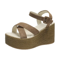 Brown suede fashion wedge sandals with rubber sole for women summer 2022 casual style
