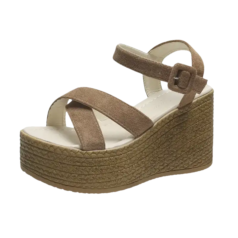 Brown suede fashion wedge sandals with rubber sole for women summer 2022 casual style