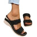 Black floral wedge sandals.