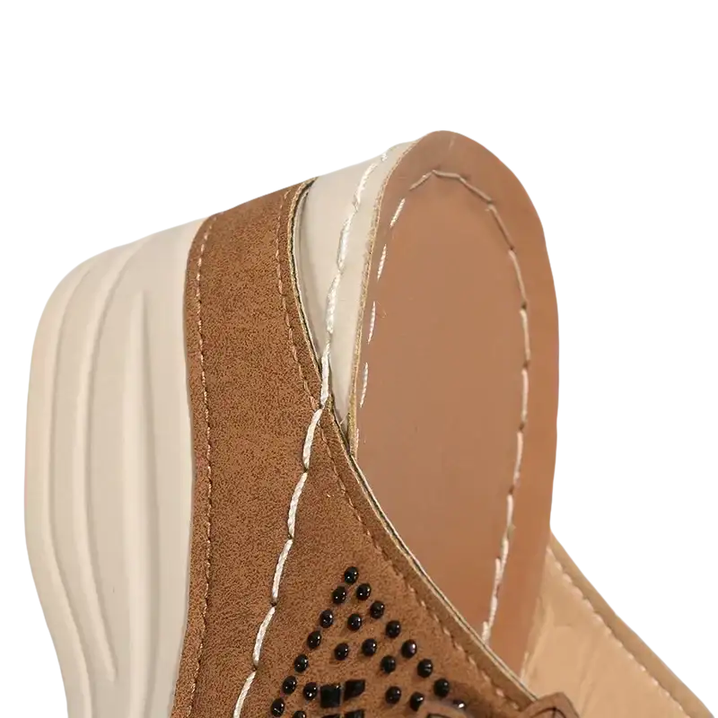 Brown wedge sandal.