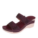 Maroon floral wedge sandal.