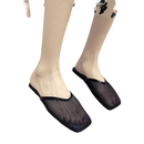 Black mesh mules.