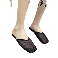 Black mesh mules.