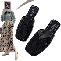 Black mesh mule shoes.
