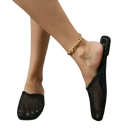 Black mesh mule shoes.