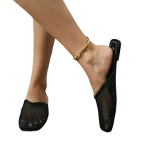 Black mesh mule shoes.