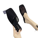 Black mesh slip-on shoes.