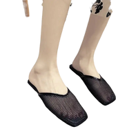 Black mesh slip-on shoes.