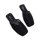Pair of black mesh slip-on sandals.