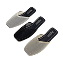 Three mesh-topped mule shoes.