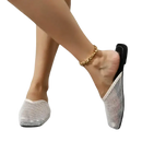 White mesh mule shoes.