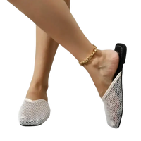 White mesh mule shoes.