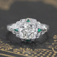 Retro Emerald Zircon Women’s Ring - F789 White Gold Color / 10