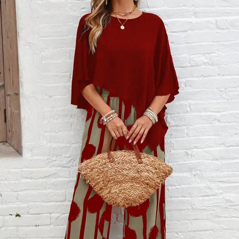 Sweet Women’s Red Top and Chic Trousers Suit